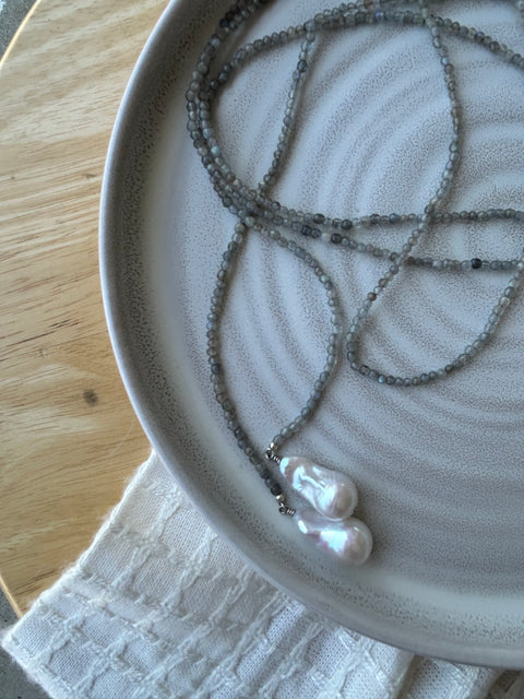 Labradorite and Bourque Pearl Lariat Necklace