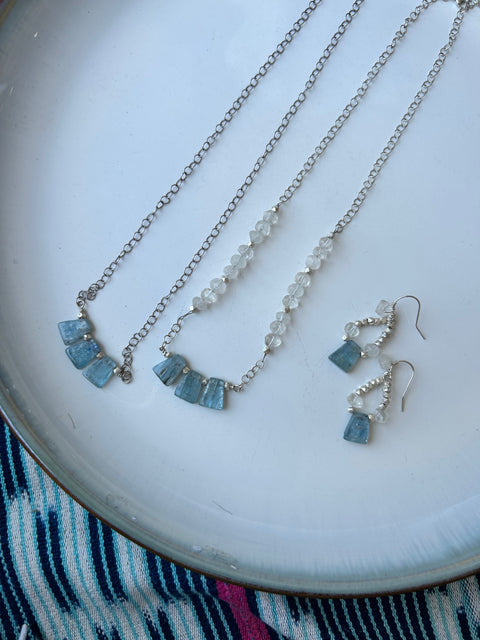 Kunzite, Moonstone, and silver Necklace and Earrings