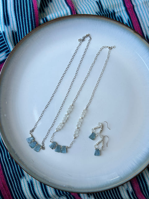 Kunzite, Moonstone, and silver Necklace and Earrings