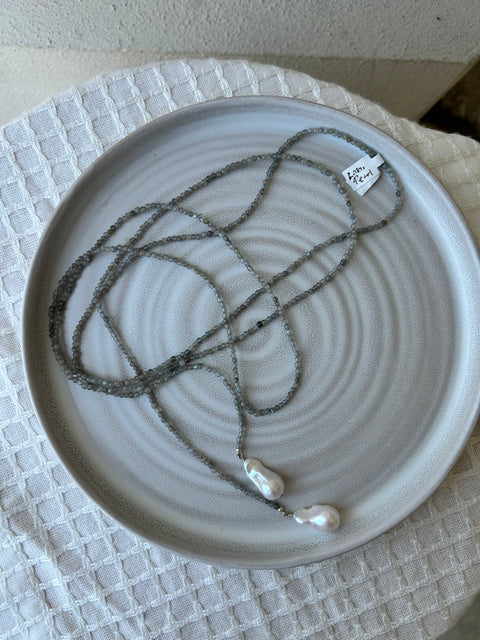 Labradorite and Bourque Pearl Lariat Necklace