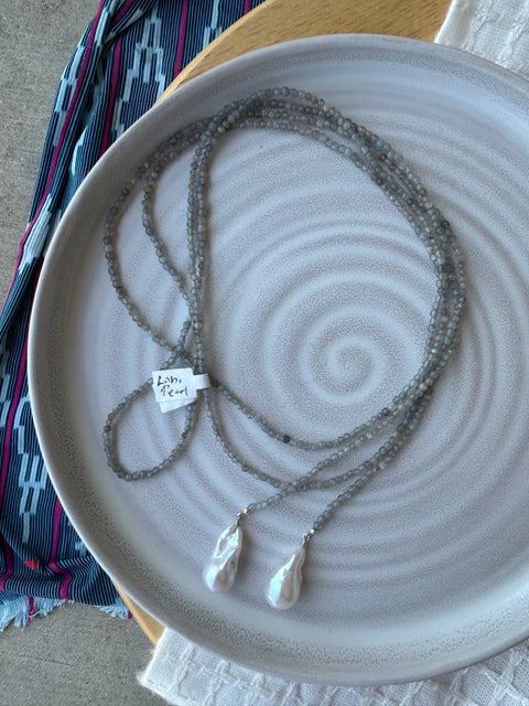 Labradorite and Bourque Pearl Lariat Necklace