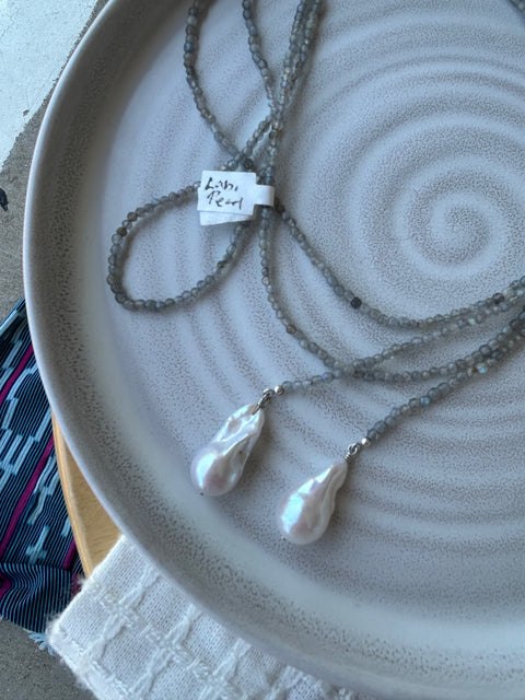 Labradorite and Bourque Pearl Lariat Necklace