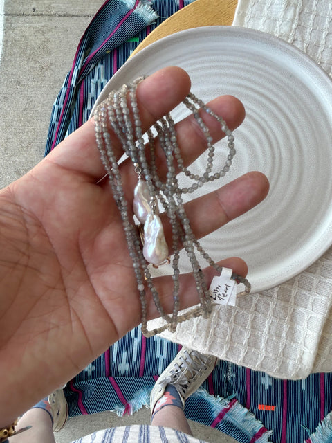 Labradorite and Bourque Pearl Lariat Necklace