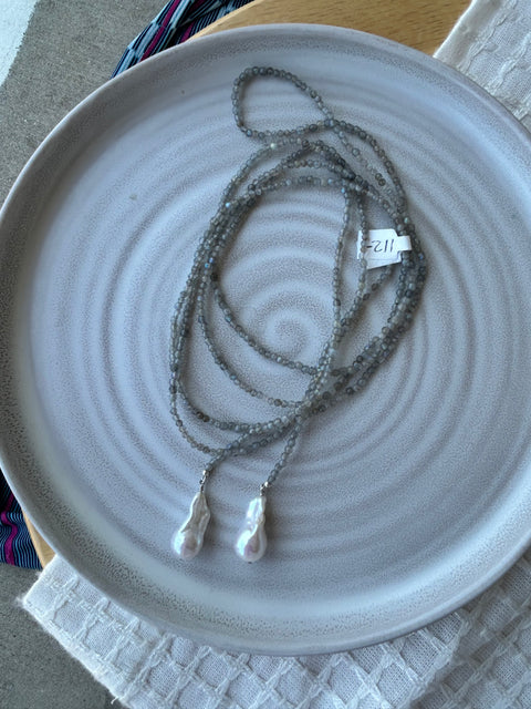 Labradorite and Bourque Pearl Lariat Necklace