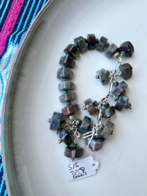 Fossilized Coral and Turquoise Bracelet
