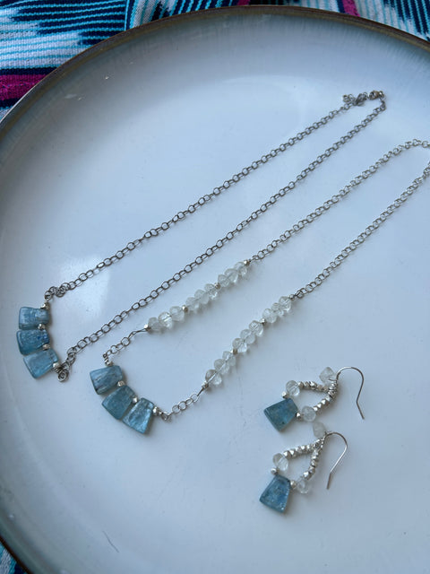 Kunzite, Moonstone, and silver Necklace and Earrings