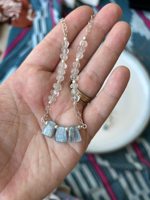 Kunzite, Moonstone, and silver Necklace and Earrings
