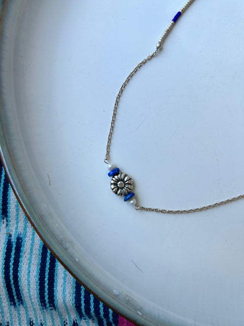 Sterling Silver and Glass Daisy Necklace
