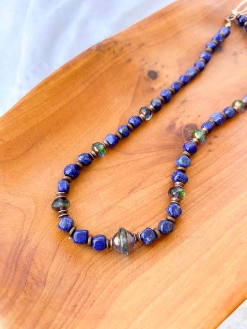 Lapis Lazuli Necklace with Czech Glass