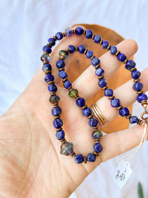 Lapis Lazuli Necklace with Czech Glass